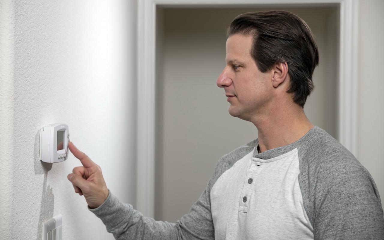 Man Programming Thermostat