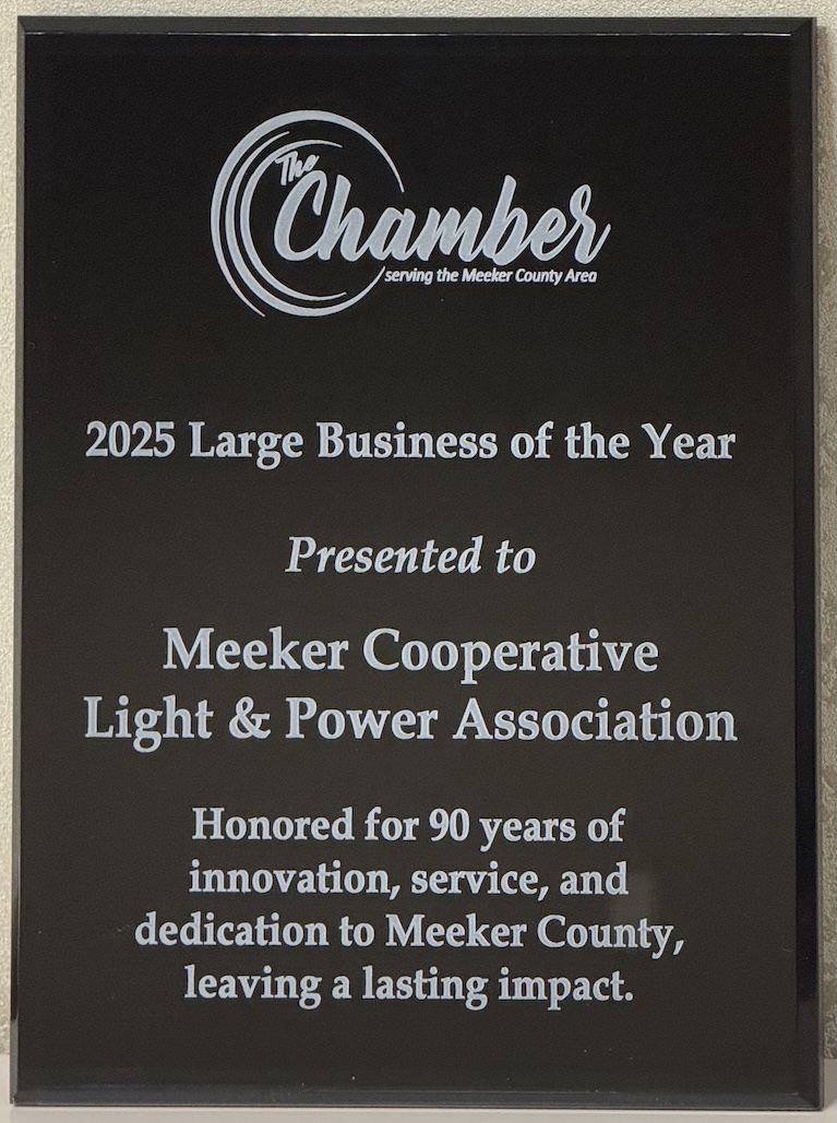 Meeker Cooperative Light & Power Named 2025 Large Business of the Year 1 Award plaque